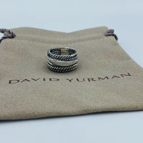 David Yurman Sterling Silver 925 Crossover Wide Ring with...